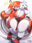  1girl alternate_costume big_breasts blush brown_hair cosplay crossover fatal_fury furry horns impossible_clothes japanese_clothes king_of_fighters looking_at_viewer mai_shiranui milf revealing_clothes smile snk solo thick_thighs thighhighs thighs toriel undertale 