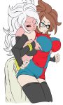  1girl 2_girls android android_21 breast_grab breasts dragon_ball dragon_ball_fighterz female_only yuri 