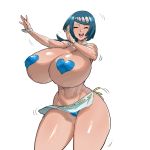  1girl blue_hair breasts dancing heart heart_pasties huge_breasts lana&#039;s_mother maniacpaint massive_breasts milf pasties pokemon pokemon_sm smile wide_hips 