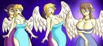  2_girls angel angel_wings breast_expansion breast_grab elf elf_ears fusion 