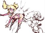 2_girls alternate ass attack black blonde bomber clothes cosplay fight fighting flying girls hair hip impossible king_of_fighters leotard long mask multiple princess_peach rainbow_mika revealing short spanked spanking stance street_fighter super_mario_bros. vanessa_(king_of_fighters)