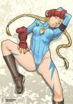 1girl blonde_hair blue_eyes boots braid cammy_white capcom crotch fingerless_gloves garrison_cap gloves hat leg_hold leotard long_hair looking_at_viewer lying mitani_nobuyuki on_back parted_lips solo spread_legs street_fighter street_fighter_ii street_fighter_zero thighs twin_braids 