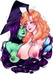  2_girls 2girls ashiori-chan breasts elphaba glinda good_witch_of_the_north green_skin hat large_breasts multiple_girls no_bra the_wizard_of_oz wicked wicked_witch_of_the_west 