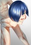  1boy 1girl 1girl abs arm_held_back bent_over blue_hair blush breasts bruise darling_in_the_franxx doggy_position gradient gradient_background green_eyes hair_over_one_eye hetero high_resolution ichigo_(darling_in_the_franxx) injury male navel nipples nude open_mouth rape revian_samuel_dani sex short_hair small_breasts solo_focus sweat taken_from_behind tears very_high_resolution 