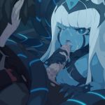 001_(darling_in_the_franxx) 1boy 1girl blue_body blue_skin cum cum_on_face darling_in_the_franxx fellatio female_focus hiro_(darling_in_the_franxx) male male/female one_eye_closed penis solo_focus tagme unseen_male_face