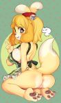  1girl 2019 animal_crossing anthro anus apron ass blonde_hair blush canid canine canis clothing dipstick_tail domestic_dog floppy_ears fur furry hair hair_ornament high_res isabelle_(animal_crossing) mammal multicolored_tail naked_apron niniidawns nintendo paws pussy video_games white_fur yellow_fur 