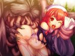  1girl bent_over breasts caryo game_over la_pucelle la_pucelle_tactics large_breasts monster nippon_ichi pantyhose prier rape red_hair restrained screaming sex torn_clothes torn_pantyhose vaginal 