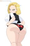  1girl 2020 android_18 ass blonde_hair blue_eyes dragon_ball_z jinu looking_back panties simple_background solo solo_female solo_focus 