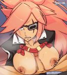  1boy 1girl amputee animated areola artist_name baiken belt_buckle big_breasts blinking breast_squeeze breasts breasts_outside buckle cape cum cum_on_body cum_on_breasts cum_on_upper_body dark_penis derpixon erection eyepatch gif guilty_gear guilty_gear_xrd looking_at_viewer male_pov nipples one-eyed paizuri penis pink_eyes pink_hair ponytail pov reflection scar scar_across_eye sol_badguy solo_focus straight sweat uncensored when_you_see_it 