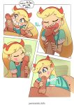  1boy 1girl blonde_hair blue_eyes bottomless clothed comic dress dress_lift erection fellatio female licking_penis long_hair male male/female no_panties oral oral_sex penis penis_in_mouth rafael_diaz star_butterfly star_vs_the_forces_of_evil 