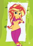  1girl breasts equestria_girls female female_only friendship_is_magic long_hair looking_at_viewer lying my_little_pony no_bra no_panties pajamas pajamas_pull partially_clothed solo spectre_z sunset_shimmer sunset_shimmer_(eg) 
