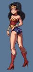  1girl 1girl ass black_hair blue_eyes cleavage dat_ass dc_comics diana_prince female_only high_heel_boots looking_at_viewer pokpa rear_view smug thick_thighs wonder_woman wonder_woman_(series) 