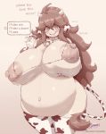  1girl areola areola_slip bell bell_collar bikini blush breasts chubby collar cow_print erect_nipples game_freak hex_maniac_(pokemon) horns huge_ass huge_breasts lactating lactation long_hair looking_at_viewer milk nintendo nipples pokemon pregnant spindlesx swimsuit 