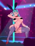  1girl breasts bulma_briefs bunny_ears dragon_ball dragon_ball_z female_only huge_breasts stripper_pole thick_thighs wide_hips 