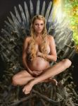  1_girl 1girl blonde blonde_hair breasts female female_human female_only game_of_thrones human indoors long_blonde_hair long_hair looking_at_viewer myrcella_baratheon nell_tiger_free nude pregnant pregnant_belly pregnant_female pussy sitting solo throne titflaviy 