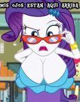  apple_bloom apple_bloom_(mlp) big_breasts blue_eyes breasts classroom clothed downblouse equestria_girls female friendship_is_magic glasses indoors leaning_forward long_hair looking_at_viewer milf miniskirt my_little_pony purple_hair rarity rarity_(mlp) skirt skirt_suit smile taller_girl 