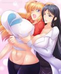  1girl 2_girls breast_grab breasts female_only huge_breasts original original_character yuri 