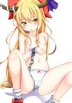  bent_knees blonde_hair bow_panties cameltoe chains ebi_193 flat_chested ibuki_suika long_hair looking_at_viewer navel nipples no_bra open_mouth shackle shackles simple_background small_breasts spread_legs topless touhou underwear_only white_panties 