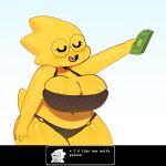 1_girl 1girl alphys alphys_(undertale) anthro anthro_only breasts dialogue english_text female female_anthro female_only furry glasses lizard lizard_girl lizard_tail monster non-mammal_breasts reptile reptile_girl reptile_tail scalie scrubforwork solo solo_anthro solo_female tail text undertale undertale_(series) yellow_body yellow_skin