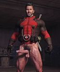  1boy 3d abs deadpool erect_penis erection male marvel marvel_comics mostly_clothed muscle muscles muscular offering presenting_penis showing_penis standing wade_wilson yolco 