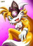  1girl 2_tails anthro bbmbbf big_breasts big_ears black_nose blue_eyes breasts cybernetic_eye erect_nipples female_only furry genderswap grin looking_at_viewer miles_&quot;tails&quot;_prower millie_tailsko mobius_unleashed nipples nude palcomix robotic_eye sega sexy_pose sonic_(series) sonic_the_hedgehog_(series) tails yellow_fur 