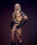  1boy 3d abs erect_penis erection geralt_of_rivia male mostly_nude muscle muscles muscular presenting_penis showing_penis silver_hair standing the_witcher the_witcher_3 the_witcher_3:_wild_hunt yolco 