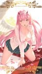  big_breasts cangkong darling_in_the_franxx green_eyes horns lollipop long_hair miniskirt non-nude partially_open_clothes pink_hair white_shirt zero_two_(darling_in_the_franxx) 