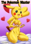 1girl black_eyes breasts comic cover_page female_only heart looking_at_viewer palcomix pikachu pokeballs pokemon pokepornlive pussy smile the_pokemon_master the_pokemon_master_(comic) yellow_fur yellow_skin