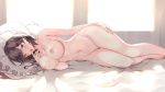  16:9_aspect_ratio 1girl 1girl bed blush breasts cyphose high_resolution looking_at_viewer lying nude original original_character pillow sylux sylux6 very_high_resolution 