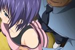  1boy 1girl buttjob embarrassed erection_under_clothes frottage gif non-nude open_mouth pervert poro purple_hair short_hair 