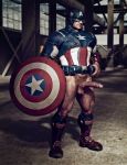  1boy 3d avengers captain_america erect_penis erection male marvel marvel_comics mostly_clothed muscle muscles muscular offering presenting_penis showing_penis standing steve_rogers yolco 
