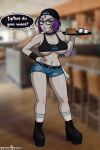  1girl 1girl 1girl absurd_res big_breasts big_breasts breasts cafe cleavage dc_comics female_only goth_ihop high_res raven_(dc) restaurant shadowboxer teen_titans 