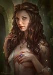 1girl breasts covering_one_breast female female_human female_only game_of_thrones human indoors long_hair looking_at_viewer margaery_tyrell mostly_nude natalie_dormer nipple see-through solo transparent_clothing