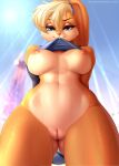  1girl 2022 absurd_res anthro anxiety-chan areola ass ass_visible_through_thighs big_breasts blonde_hair blue_eyes bottomless bottomless_female breasts clothed_female clothing clothing_lift countershade_face countershade_torso countershading digital_media_(artwork) eyebrows eyelashes female_solo front_view fur furry genitals hair hairless_pussy half-closed_eyes hands_behind_back high_res lagomorph leporid lifted_by_self lola_bunny long_ears long_hair looking_at_viewer looney_tunes mammal mostly_nude navel nipples outside paipan pussy rabbit solo_female solo_focus sweat thick_thighs thighs toon_character topwear warner_brothers 