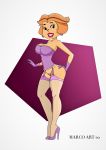  1girl corset earrings female female_human female_only gloves high_heels human jane_jetson lingerie milf mostly_nude solo standing stockings the_jetsons thighs thong 