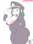  alternate_costume areola areola_slip ass big_ass big_breasts blush breasts camie_utsushimi chubby cosplay crying embarrassed green_hair hat huge_ass huge_breasts impossible_clothes inko_midoriya milf my_hero_academia short_hair tears 