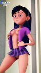  3d 4ere4nik breasts hairband looking_at_viewer no_panties open_shirt pussy shirt skirt the_incredibles violet_parr 