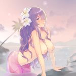  1:1_aspect_ratio 1girl 1girl 1girl artist_name breasts camilla_(fire_emblem) female_only female_solo fire_emblem fire_emblem_if flower hair_flower hair_ornament high_resolution large_filesize leaning_forward magical_ondine nintendo nipples patreon_reward purple_hair purple_sarong sarong see-through topless very_high_resolution 