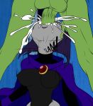 1boy 1girl beast_boy breasts cape clothed_female_nude_male cum_in_throat dc_comics dcau deepthroat facefuck female incogneato irrumatio male male/female motion_lines oral oral_penetration oral_sex penis_in_mouth raven_(dc) short_hair teen_titans throat_bulge