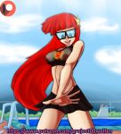  1girl bare_stomach bespectacled breasts female female_only glasses johnny_test long_hair looking_at_viewer outdoor outside pool project00wolfen red_hair redhead see-through solo standing susan_test swimming_pool swimsuit transparent 