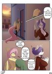  1girl 2020 absurd_res anthro blue_eyes clipboard clothed clothing comic detailed_background dialogue door duo english_text equid equine eyewear fluttershy_(mlp) friendship_is_magic furry glasses high_res horn legwear mammal my_little_pony pterippus rarity_(mlp) side_view silverfox057 text undressing unicorn wings 