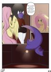  1girl 2020 absurd_res anthro bite biting_lip blush breasts clothed clothing comic dialogue duo english_text equid equine eyelashes fluttershy_(mlp) friendship_is_magic furry glory_hole high_res horn inside mammal my_little_pony nude pterippus rarity_(mlp) rear_view silverfox057 text unicorn wings 