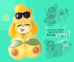  1boy 1girl animal_crossing areola areola areola_slip big_breasts breasts furry glasses happy huge_breasts isabelle_(animal_crossing) nintendo nipples smile 