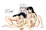  1boy 2_girls breasts handjob inuyasha inuyasha_(character) jpjavax kagome_higurashi penis pussy sango 