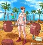  1girl 2_girls 3boys abs alluring arm_tattoo azima barbell black_hair bottle breasts chest_tattoo clothed_male_nude_female coconut_tree day deadlift dog_tags ear_piercing exercise face_piercing female_abs female_focus green_eyes gym high_resolution jewelry lip_piercing looking_at_viewer male multicolored_hair multiple_boys multiple_girls muscle muscular_female navel navel_piercing necklace nipples nude original outside palm_tree piercing pubic_hair public public_nudity pussy red_hair rose_tattoo shoes short_hair smile solo_focus standing tattoo toned towel tree weightlifting weights working_out workout 