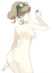 1_girl 1girl ass beauty_(pokemon) breasts brown_hair female female_human female_only female_solo from_behind green_eyes hips holding_poke_ball humans_of_pokemon looking_at_viewer looking_back megane nintendo nude nude_filter poke_ball pokeball pokemon pokemon_(game) pokemon_character pokemon_trainer pokemon_x_&amp;_y short_hair simple_background slender_waist solo souji sunglasses sunglasses_on_head third-party_edit white_background