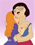  breasts daphne_blake glasses hand_on_breast kissing_neck mouth_open nipples scooby-doo velma_dinkley yuri 