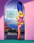  corset hand_on_hip high_heels marge_simpson stockings the_simpsons thighs 
