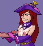  1boy 1girl breasts clothed cum cum_on_breasts cum_on_clothes dress erection exposed_breasts female gloves handjob hat human human/human humanized long_hair male male/female mismagius mostly_clothed penis pokemon red_eyes relatedguy semen semen_on_breasts 