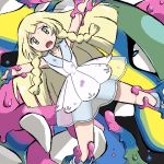  1boy 1girl alolan_muk alolan_pokemon blonde blonde_hair clothed clothed_female dress female female_human female_human/male_pokemon green_eyes human human/pokemon imminent_penetration imminent_sex interspecies lillie lillie_(pokemon) long_hair male/female male_pokemon muk pokemon pokephilia questionable_consent restrained spread_legs 